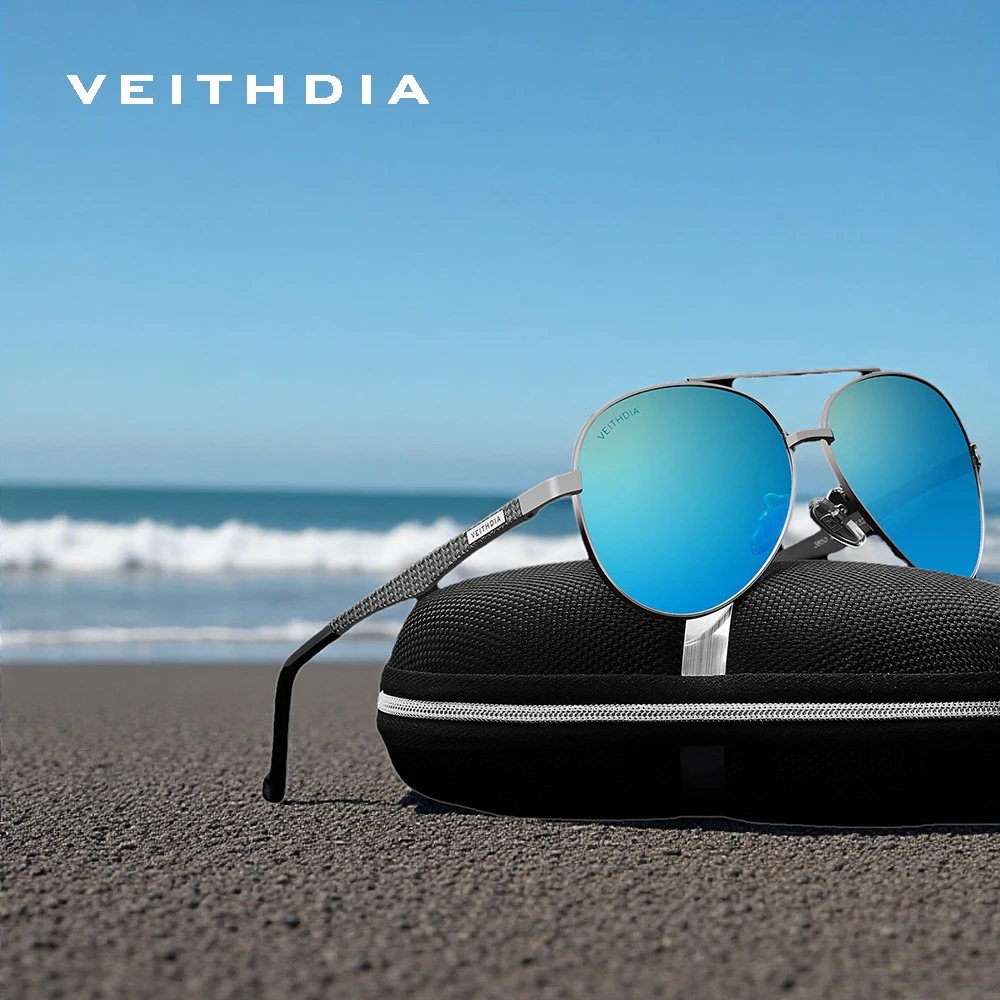 Sunglasses Aviator Polarized - VEITHDIA แว่นตากันแดดกรอบอลูมิเนียมสไตล์กรอบโพลาไรซ์ UV400 กระจกแว่นตาแว่นตาสำหรับชาย UV400 แว่นตา