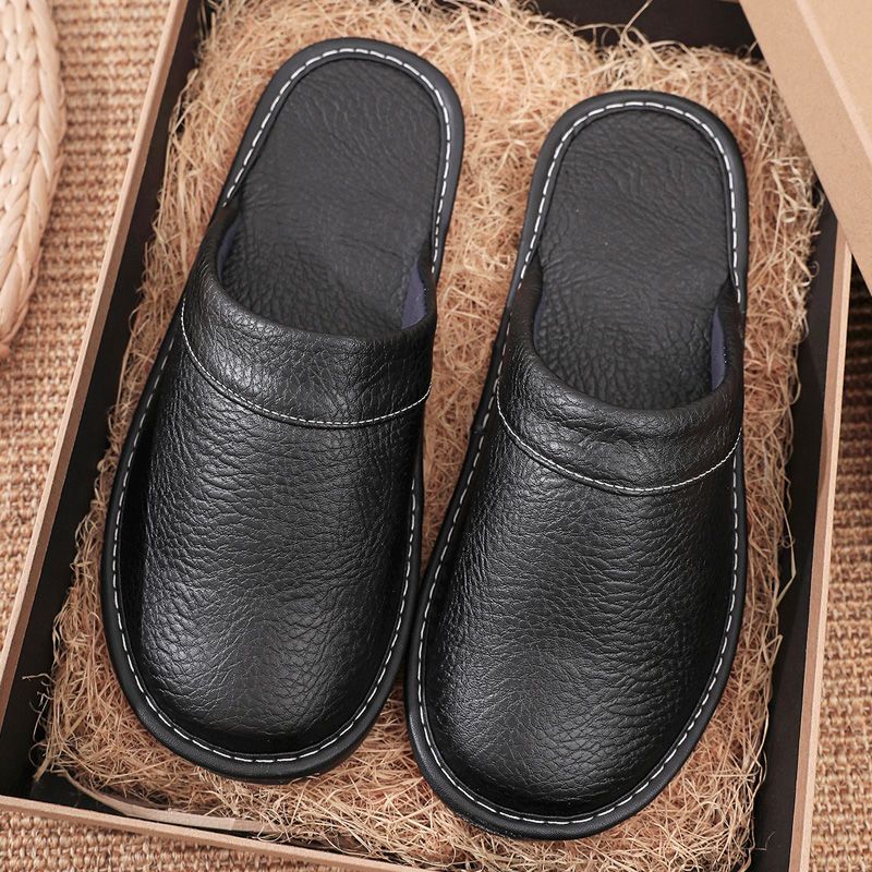 Flip Flop Leather Men - รองเท้าแตะหนังสำหรับบ้าน ผู้ชายและผู้หญิง รุ่นใหม่ ฤดูใบไม้ผลิ 2024 กันลื่น