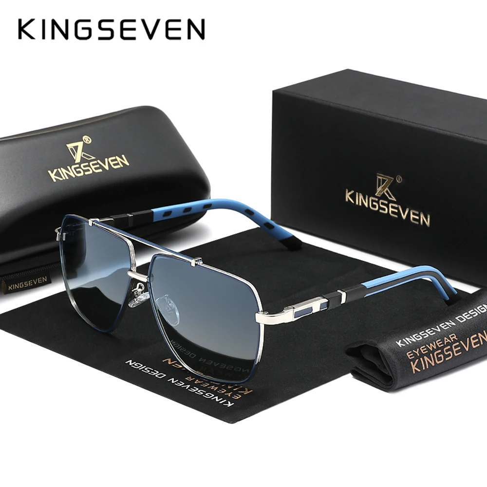 Sunglasses Aviator Polarized - แว่นกันแดด KINGSEVEN รุ่นใหม่สุดหรูสำหรับผู้ชาย ป้องกันรังสียูวี 400 กรอบสี่เหลี่ยมขนาดใหญ่