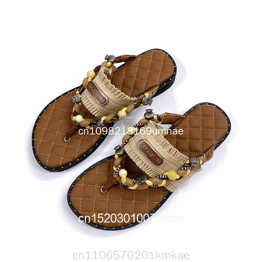 รองเท้าแตะสตรีแบบทอสไตล์เรโทรใ - Flip Flop Leather Men บทวิจารณ์และราคา