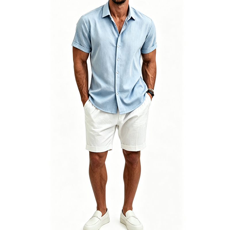 ชุดเสื้อเชิ้ตผ้าฝ้ายลินินสำหรั - Short Linen Drawstring บทวิจารณ์และราคา